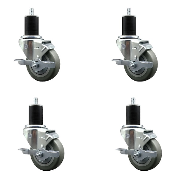 Service Caster 3.5'' SS Gray Poly Swivel 1-3/4'' Expanding Stem Caster Set with Brake, 4PK SCC-SSEX20S3514-PPUB-TLB-134-4 - main